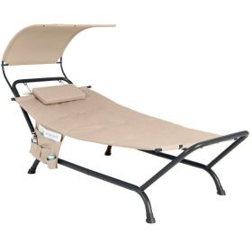 Outdoor Tan Hammock Style Chaise Lounge Chair Cot with Canopy