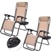 Set of 2 Beige Folding Outdoor Zero Gravity Lounge Chair Recliners