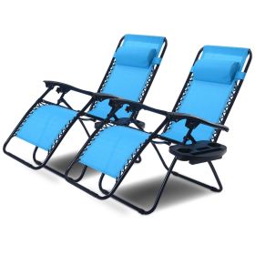 Set of 2 Blue Folding Outdoor Zero Gravity Lounge Chair Recliners