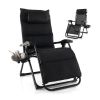 Black Zero Gravity Adjustable Lounge Chair with Removable Cushion and Cup Holder Tray