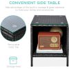 3-Piece Black PE Wicker Outdoor Dining Patio Furniture Set with Teal Blue Cushions