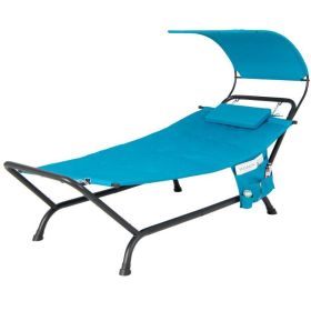Teal Blue Outdoor Hammock Chaise Lounge Chair Cot with Canopy
