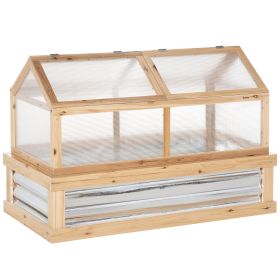 Raised Garden Bed with Greenhouse Top, Garden Wooden Cold Frame Greenhouse Flower Planter Protection, 48"x24"x32.25", Natural