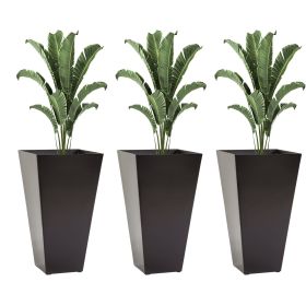 28in Tall Plastic Planters, Set of 3, square Flower Pot, anti-crack, fade-resistant, Outdoor & Indoor, for lawns, patios, Brown
