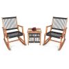 3 Piece Outdoor Wood Patio Furniture Rocking Chair Table Set