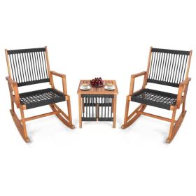 3 Piece Outdoor Wood Patio Furniture Rocking Chair Table Set