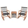 3 Piece Outdoor Wood Patio Furniture Rocking Chair Table Set