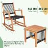 3 Piece Outdoor Wood Patio Furniture Rocking Chair Table Set