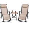 3 Piece Folding Portable Reclining Lounge Chairs Table Set - Tan