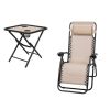 3 Piece Folding Portable Reclining Lounge Chairs Table Set - Tan