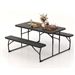 Folding Picnic Table with 2 Benches Outdoor Patio Dining Set - Black