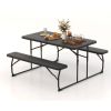 Folding Picnic Table with 2 Benches Outdoor Patio Dining Set - Black