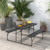 Folding Picnic Table with 2 Benches Outdoor Patio Dining Set - Black