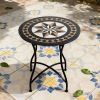 Round 24-inch Black Tan Mosaic Tile Star Pattern Bistro Table