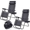 Set of 2 Black Folding Outdoor Zero Gravity Lounge Chair Recliners