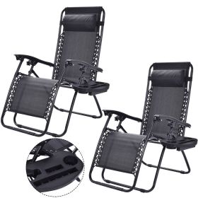 Set of 2 Black Folding Outdoor Zero Gravity Lounge Chair Recliners