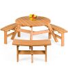 Outdoor Circular Wooden Picnic Table with Benches and Umbrella Hole - Seats 6