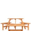 Outdoor Circular Wooden Picnic Table with Benches and Umbrella Hole - Seats 6