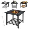 4 in 1 Square Fire Pit with Grill Cooking BBQ Grate, Ice Bucket, and Dining Table