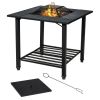 4 in 1 Square Fire Pit with Grill Cooking BBQ Grate, Ice Bucket, and Dining Table