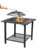 4 in 1 Square Fire Pit with Grill Cooking BBQ Grate, Ice Bucket, and Dining Table