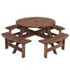 Espresso Wooden 8 Seater Picnic Table with Umbrella Hole