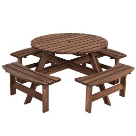 Espresso Wooden 8 Seater Picnic Table with Umbrella Hole