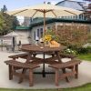 Espresso Wooden 8 Seater Picnic Table with Umbrella Hole