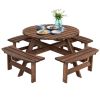 Espresso Wooden 8 Seater Picnic Table with Umbrella Hole