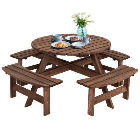 8-Set Outdoor Solid Wood Round Picnic Table with 4 Benches