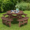 8-Set Outdoor Solid Wood Round Picnic Table with 4 Benches