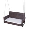 Espresso Wicker Porch Swing with 7ft Hanging Chain and Cream Cushion