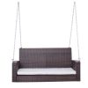 Espresso Wicker Porch Swing with 7ft Hanging Chain and Cream Cushion
