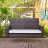 Espresso Wicker Porch Swing with 7ft Hanging Chain and Cream Cushion