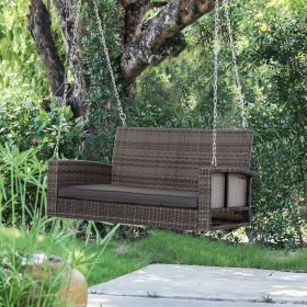 Grey Tones Wicker Porch Swing with 7ft Hanging Chain and Dark Grey Cushion