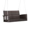 Grey Tones Wicker Porch Swing with 7ft Hanging Chain and Dark Grey Cushion