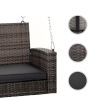 Grey Tones Wicker Porch Swing with 7ft Hanging Chain and Dark Grey Cushion