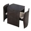 3 Piece Compact Espresso/White Wicker Patio Cushioned Chair Table Set