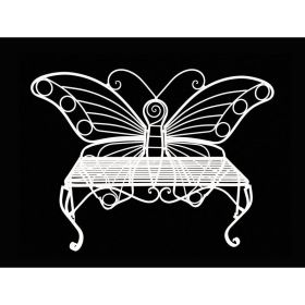 Modern Outdoor Butterfly Garden Bench in White Metal