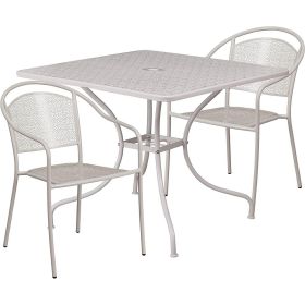 3-Piece Grey Steel Metal Outdoor Patio Furniture Set