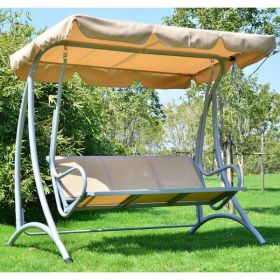 Sturdy 3-Person Outdoor Patio Porch Canopy Swing in Sand