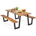 Modern Wooden Picnic Table with 2 Benches Outdoor Patio Dining Set