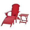 3-Piece Red Folding High-back Adirondack Chair Ottoman and Side Table