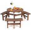 Espresso Wooden 6 Seater Picnic Table with Umbrella Hole