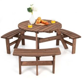 Espresso Wooden 6 Seater Picnic Table with Umbrella Hole