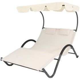2 Person Off White Outdoor Patio Chaise Lounger Chair with Canopy