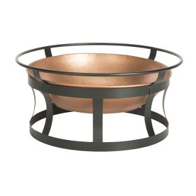 Copper Finish Fire Pit with Black Iron Stand Grate and Poker