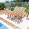 2-Seater Adirondack Slatted Acacia Patio Dual Rocker Sunbed Lounger