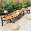 Set of 2 - Outdoor Metal Wood Backless Garden Bench