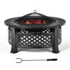 Rustic Steel Outdoor Fire Pit with BBQ Grill, Poker and Mesh Cover